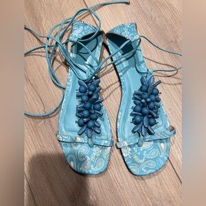 Schutz Blue Paisley Women's Sandals NWT